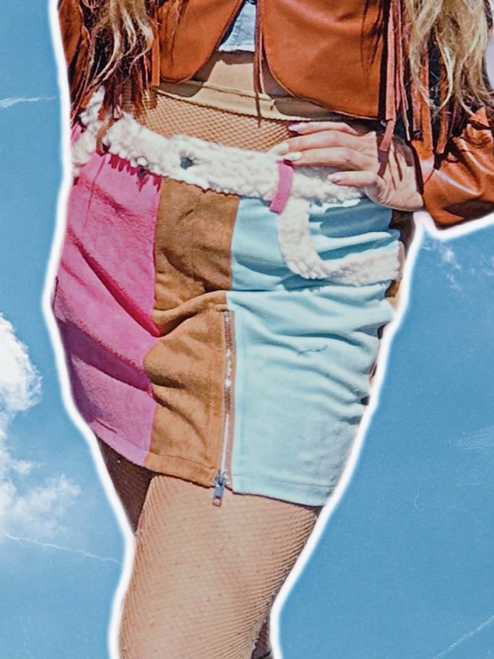 Hot & Delicious Patchwork Mini Skirt in Pink, Brown & Light Blue